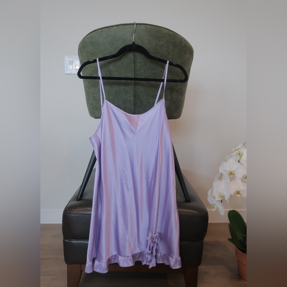 Victoria's Secret Lavender Satin & Ruffle Slip Dress -Size Large - Purple Pastel